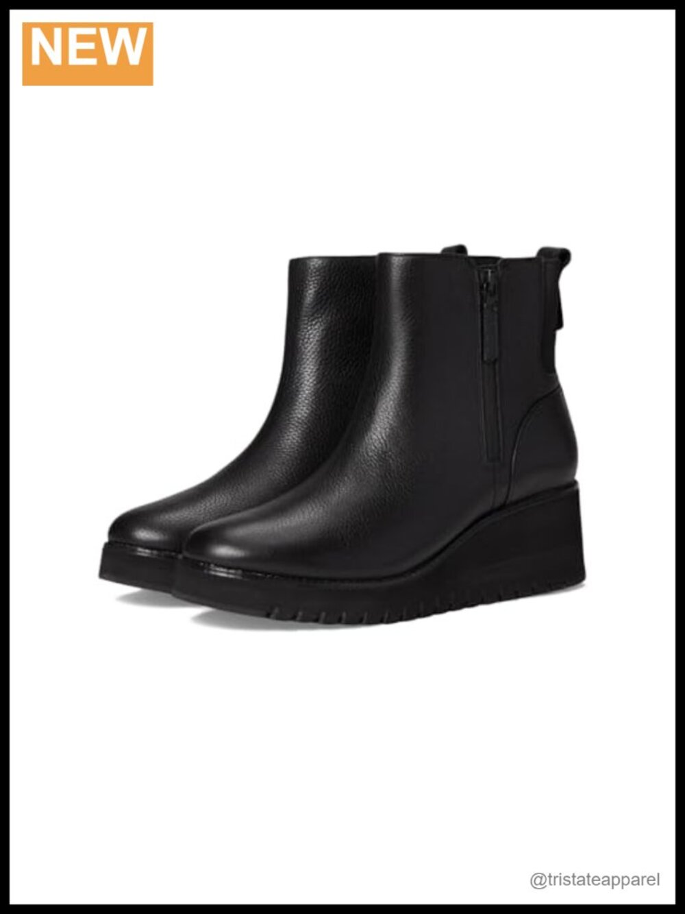 Women's Waterproof Leather Wedge Ankle Boots with Side Zip